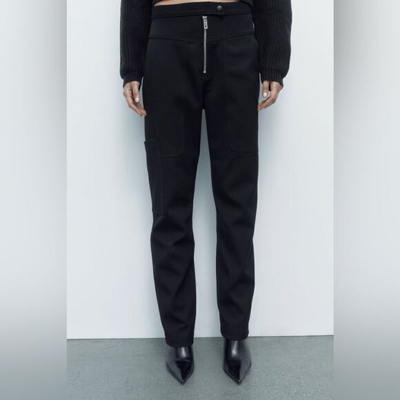 ZARA HIGH WAIST ZIPPER PANTS - Picture 8 of 9